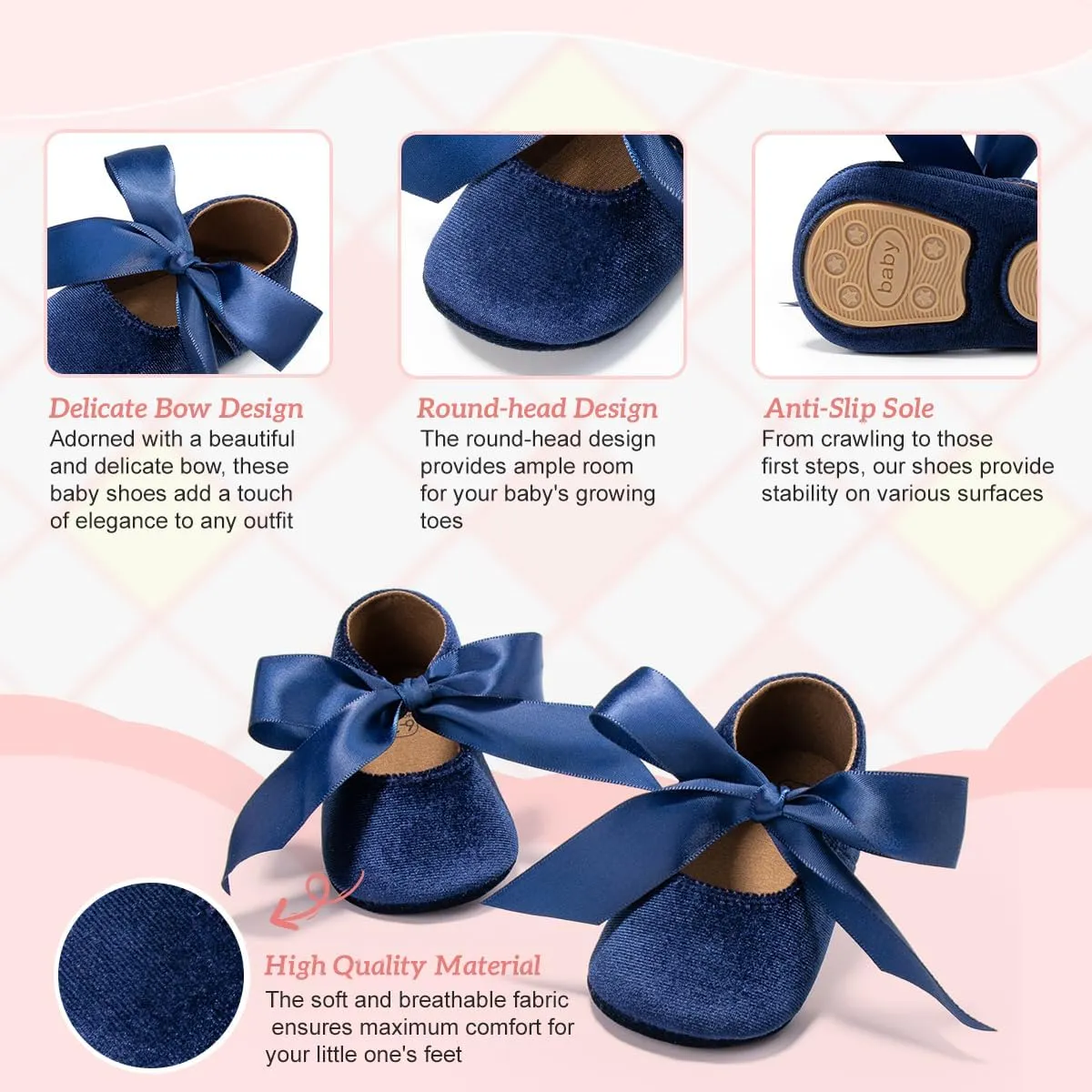 KIDSUN Infant Baby Girls Mary Jane Shoes Non-Slip Rubber Sole Ballet Slippers Princess Dress Wedding Shoes Newborn Crib Shoes First Walkers Shoes