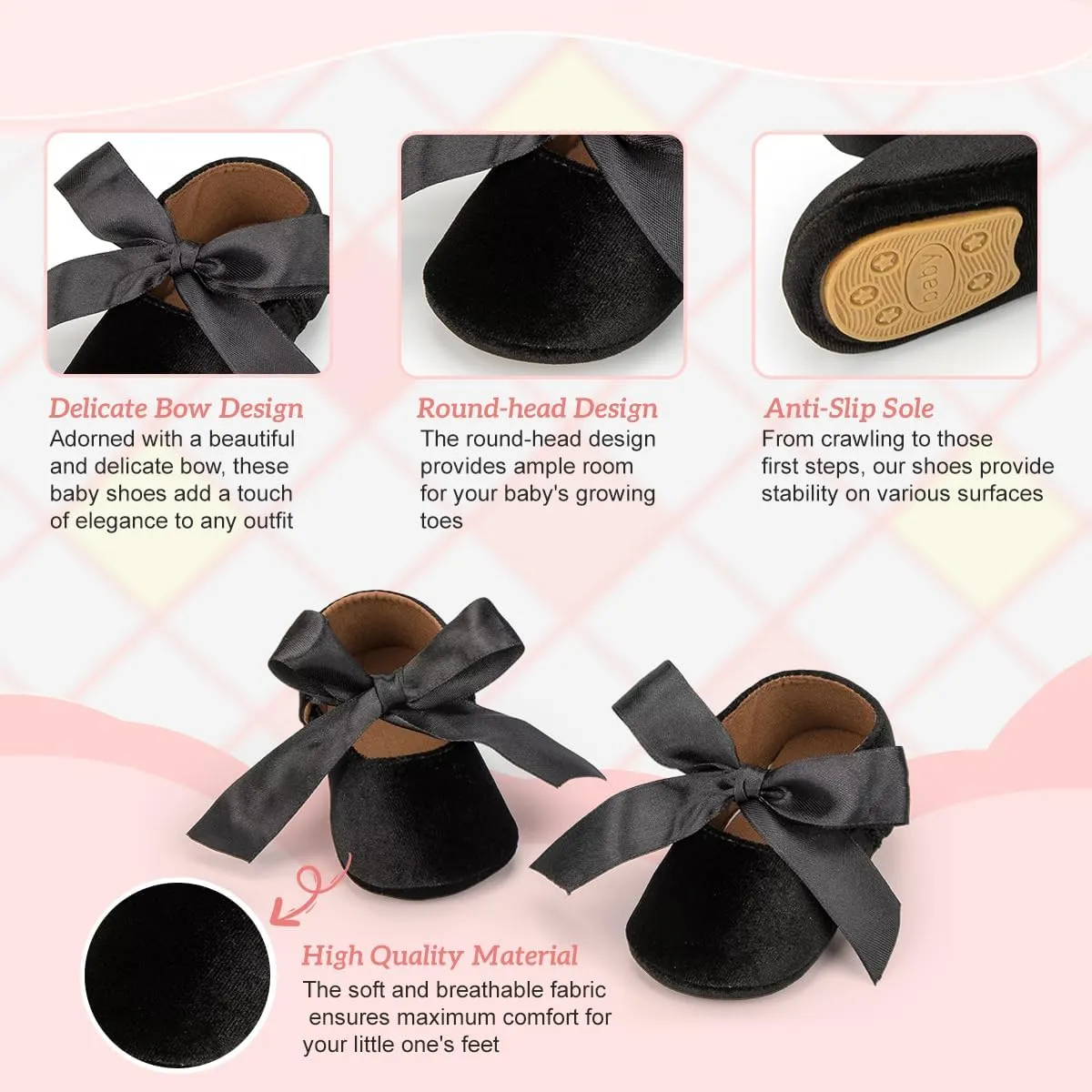 KIDSUN Infant Baby Girls Mary Jane Shoes Non-Slip Rubber Sole Ballet Slippers Princess Dress Wedding Shoes Newborn Crib Shoes First Walkers Shoes
