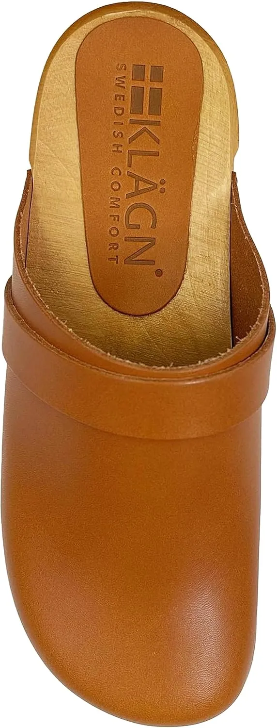 KLGN Tuva Wood Open Back Grippy Leather Clogs