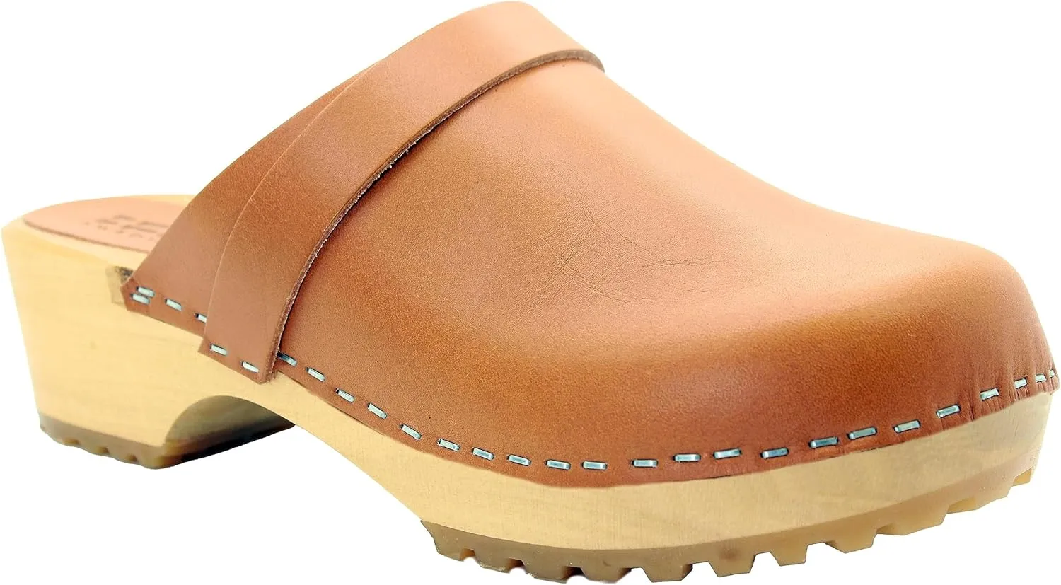 KLGN Tuva Wood Open Back Grippy Leather Clogs