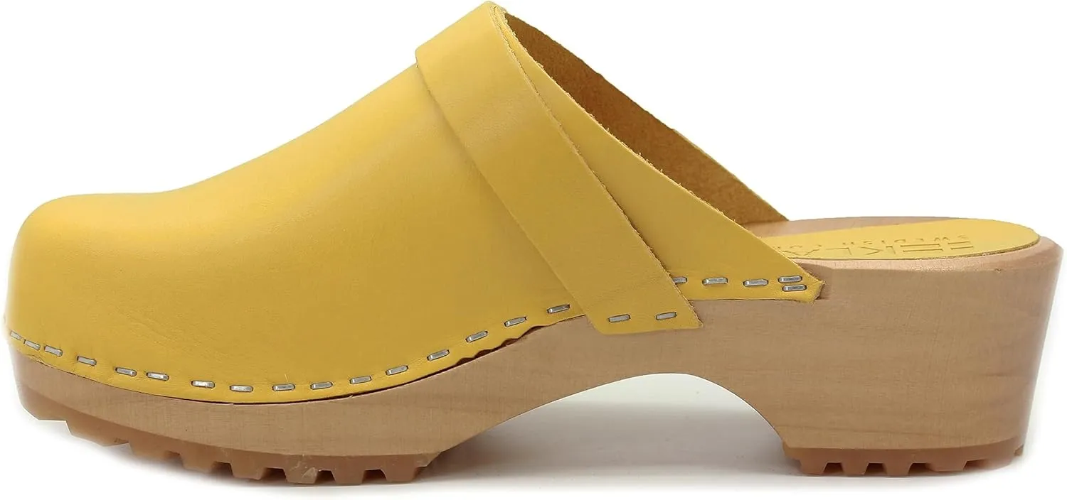 KLGN Tuva Wood Open Back Grippy Leather Clogs
