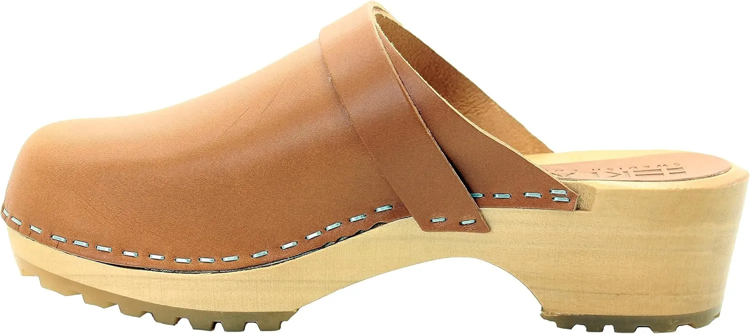 KLGN Tuva Wood Open Back Grippy Leather Clogs