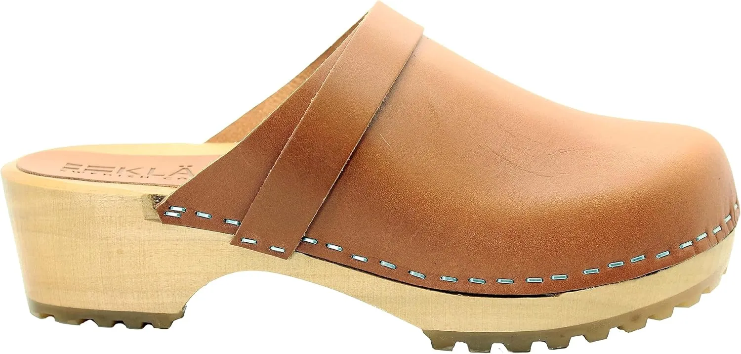 KLGN Tuva Wood Open Back Grippy Leather Clogs