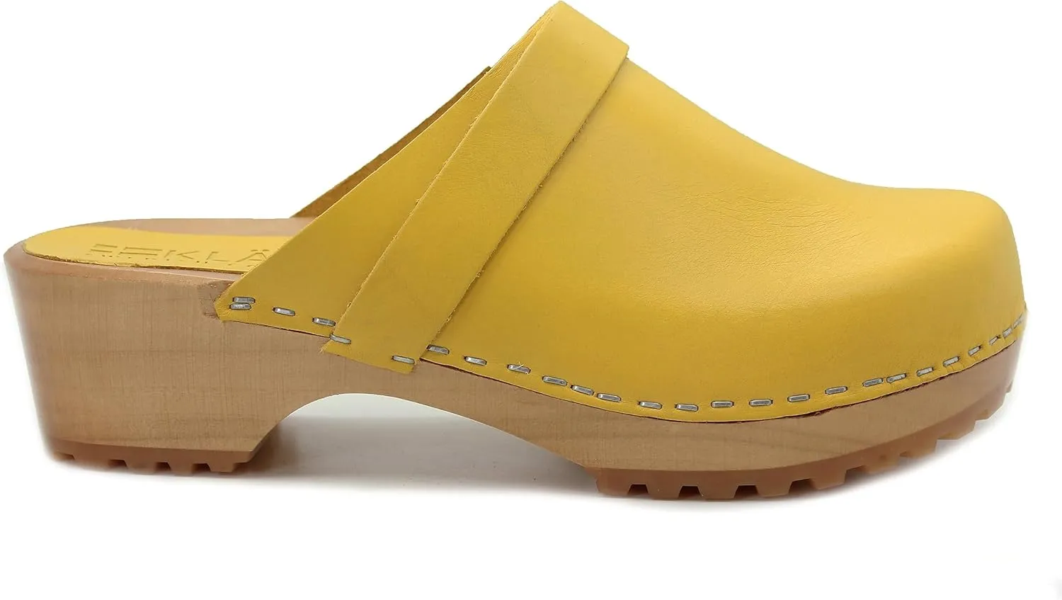 KLGN Tuva Wood Open Back Grippy Leather Clogs