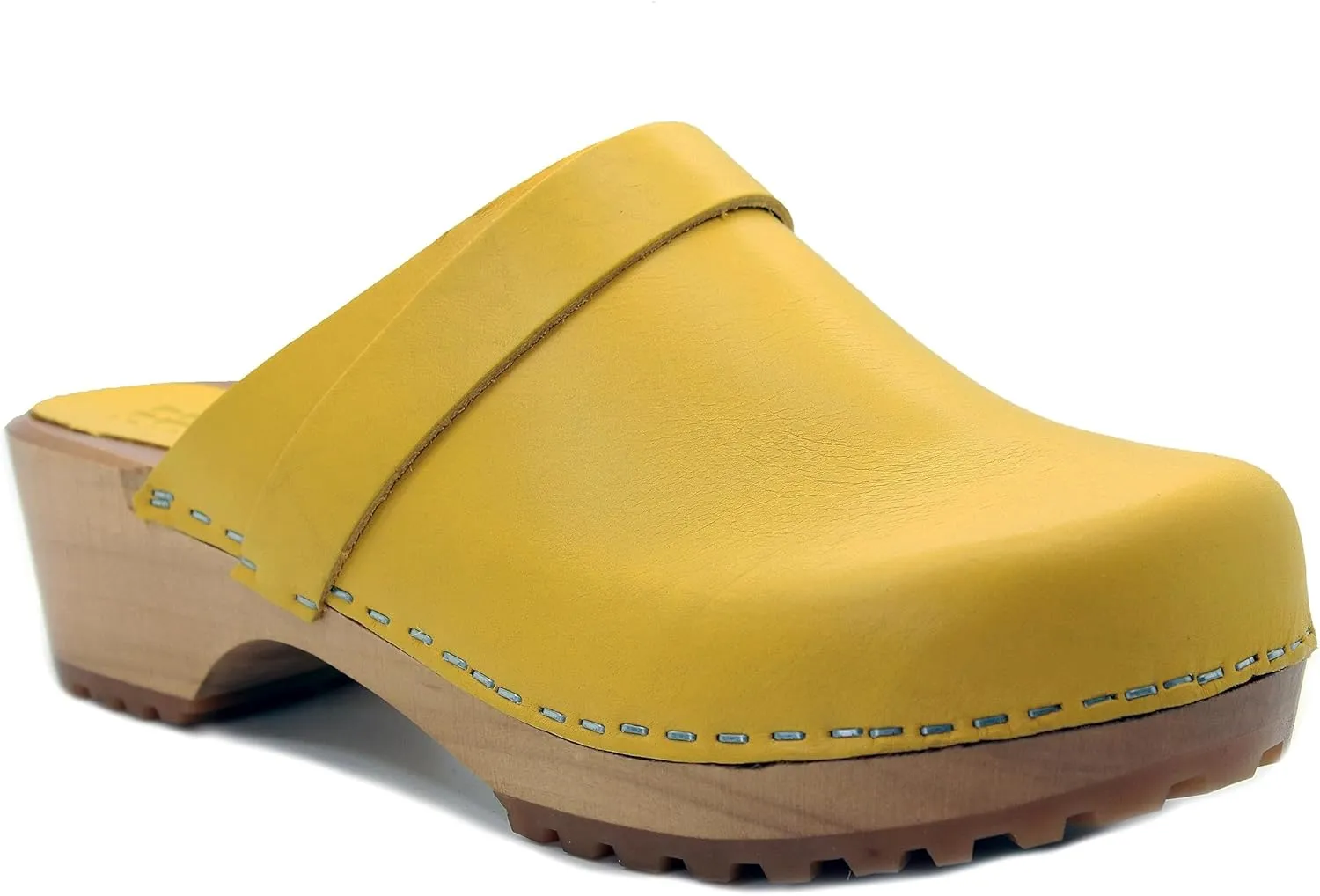 KLGN Tuva Wood Open Back Grippy Leather Clogs