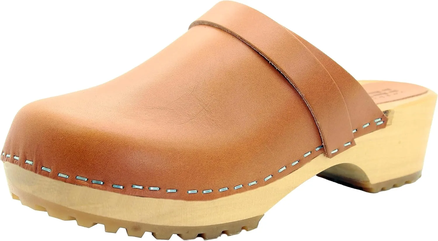 KLGN Tuva Wood Open Back Grippy Leather Clogs