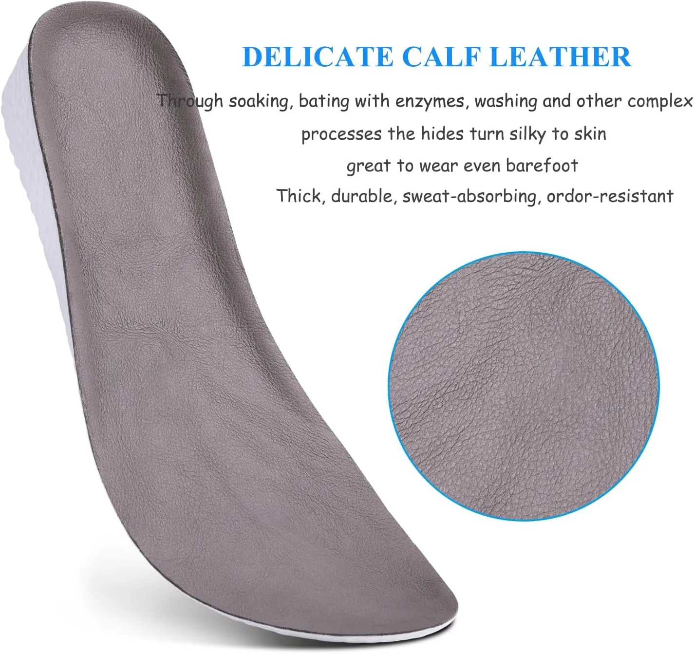 Leather Height Increase Insoles for Men Wowen Breathable Taller Cushion Shoes Insoles Heel Lift Inserts Elevator Insoles- Sweat & Shock Absorbing