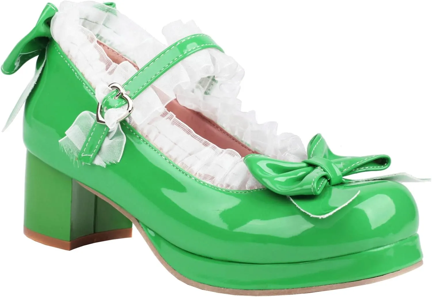 LUXMAX Women Kawaii Mid Block Heel Mary Jane Rockabilly Pumps with Bow Platform Chunky Heel Cute Sweet Shoes