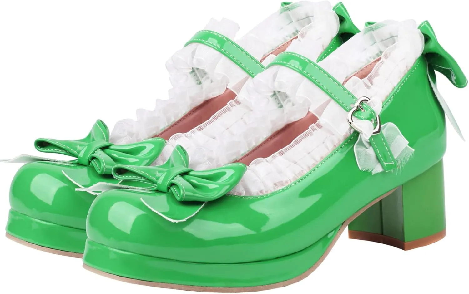 LUXMAX Women Kawaii Mid Block Heel Mary Jane Rockabilly Pumps with Bow Platform Chunky Heel Cute Sweet Shoes