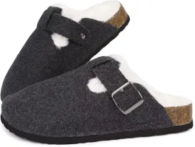 MAIITRIP Women's Wide Orthotics Cork Clogs Slippers with Arch Support for Plantar Fasciitis,Fur Lined Orthopedic Indoor/Oudoor House Shoes with Adjustable Buckle for Flat Feet