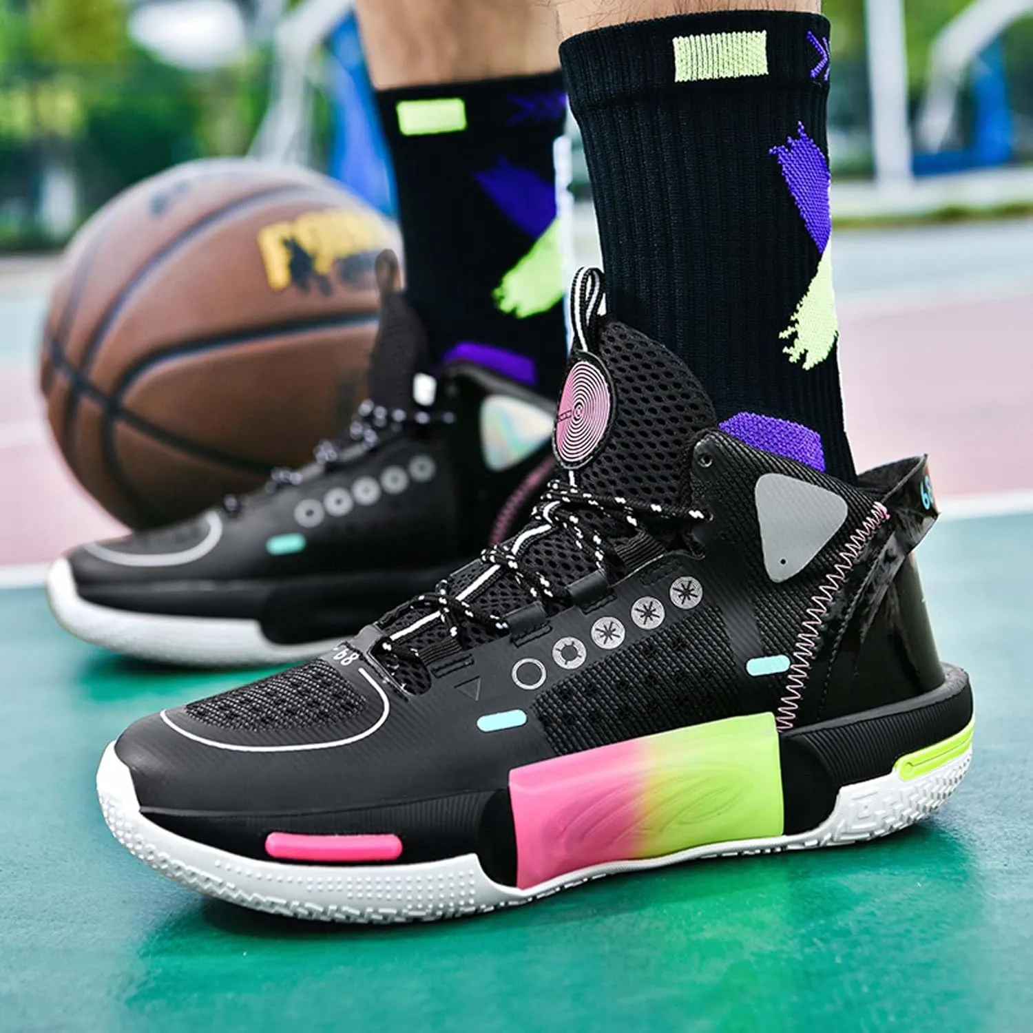 Men's and Women's Basketball Shoes Fashionable Sports Shoes High Elasticity Sunning Shoes Comfortable and Breathable Badminton Sports Shoes Anti Slip and Wear-Resistant Casual Shoes