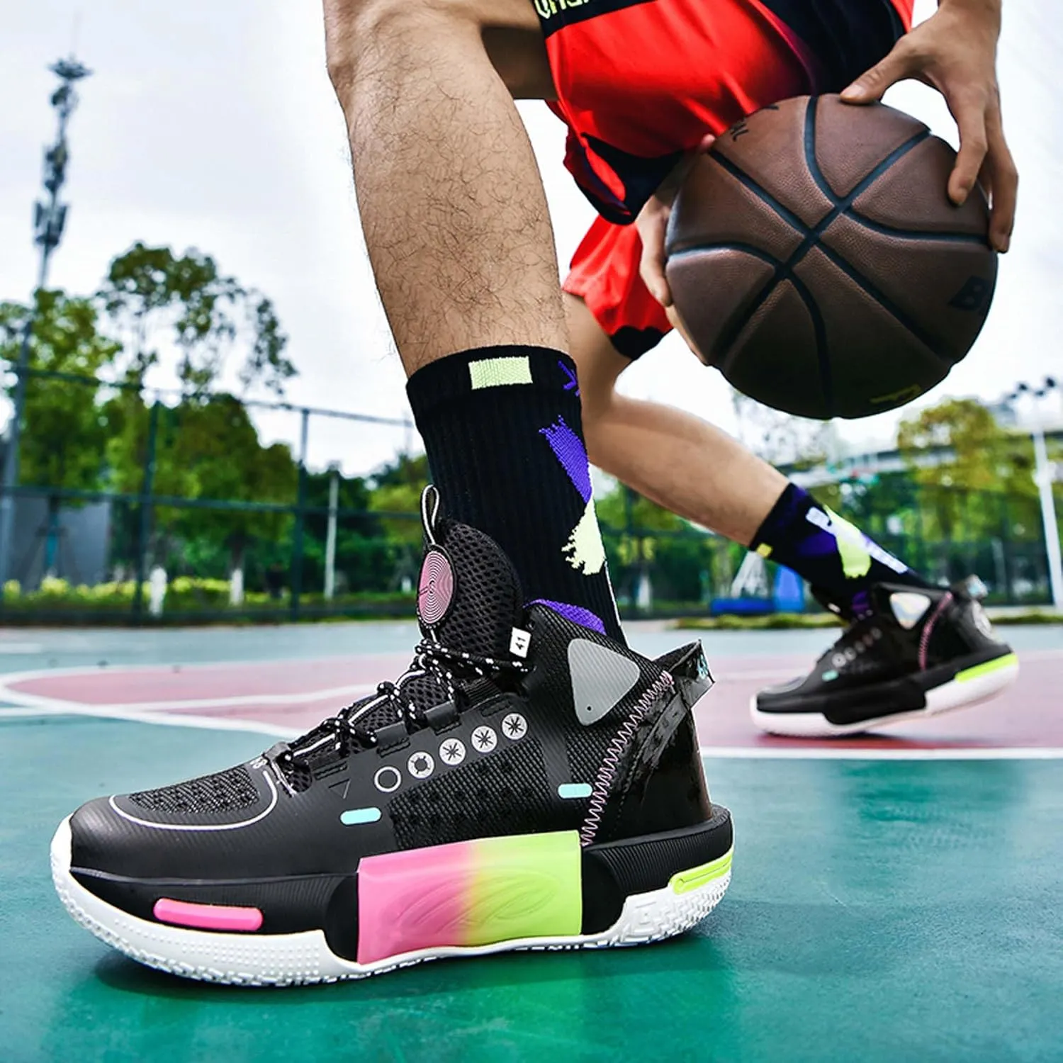 Men's and Women's Basketball Shoes Fashionable Sports Shoes High Elasticity Sunning Shoes Comfortable and Breathable Badminton Sports Shoes Anti Slip and Wear-Resistant Casual Shoes