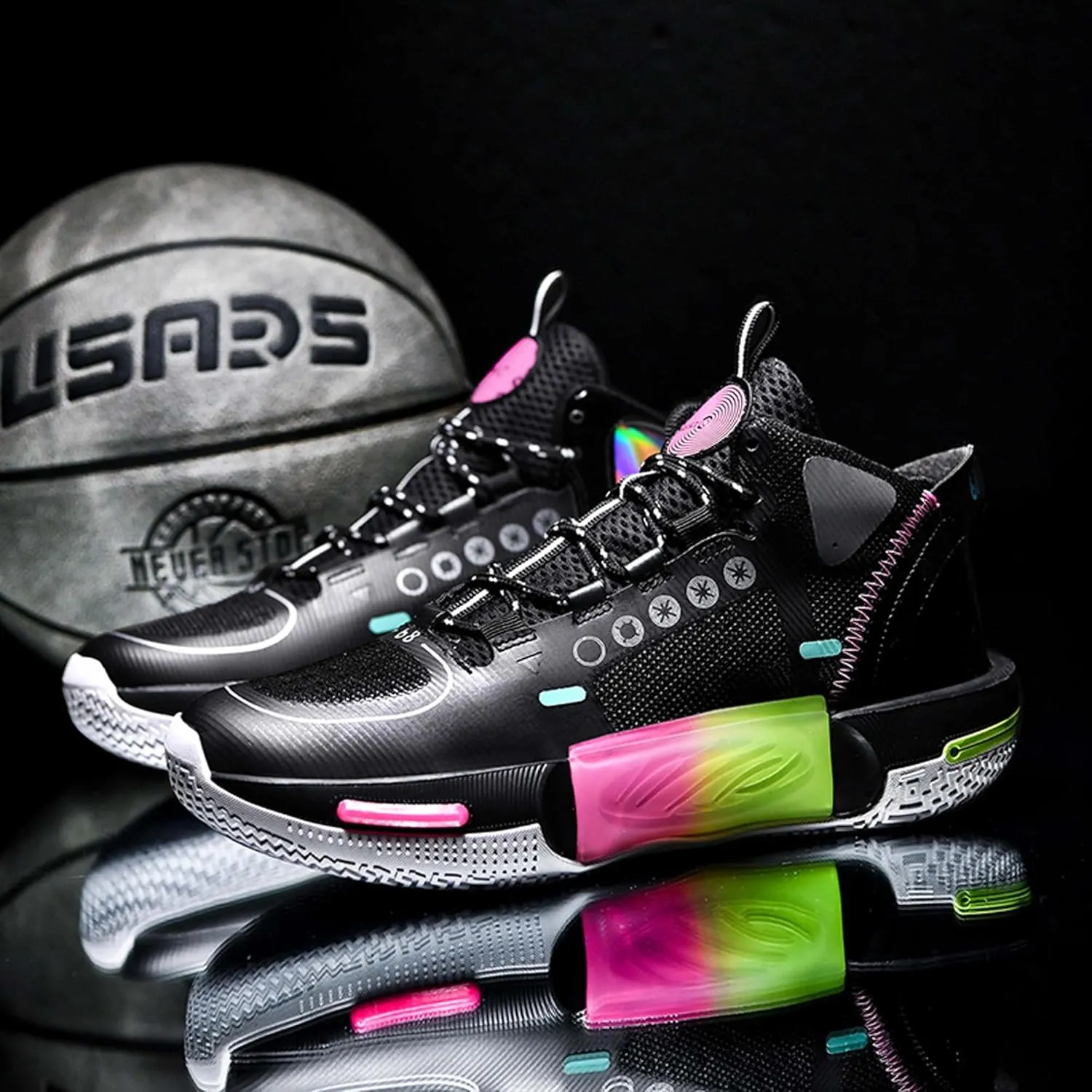 Men's and Women's Basketball Shoes Fashionable Sports Shoes High Elasticity Sunning Shoes Comfortable and Breathable Badminton Sports Shoes Anti Slip and Wear-Resistant Casual Shoes