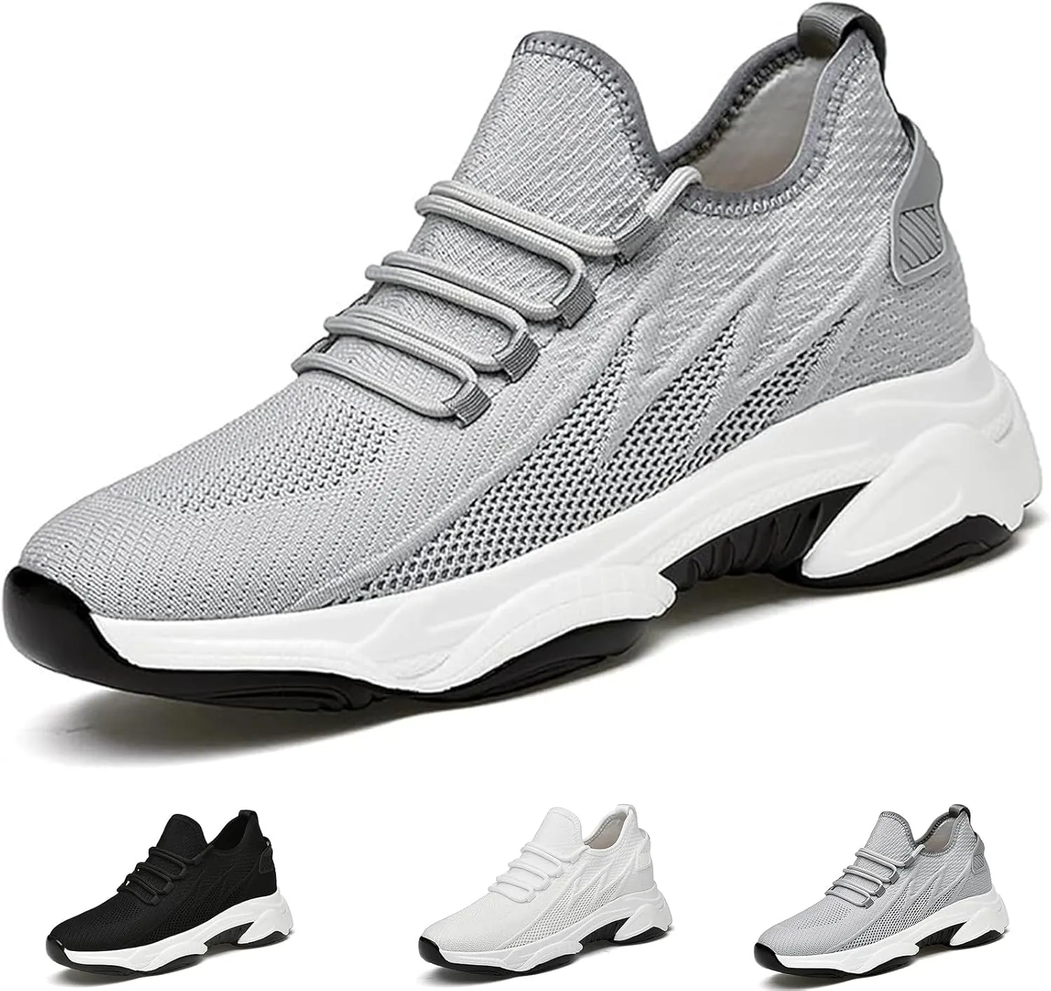 Men's Breathable Height Increase Sneakers, 2.36 in / 6 cm Stylish Invisible Wide Feet Increasing Shoes