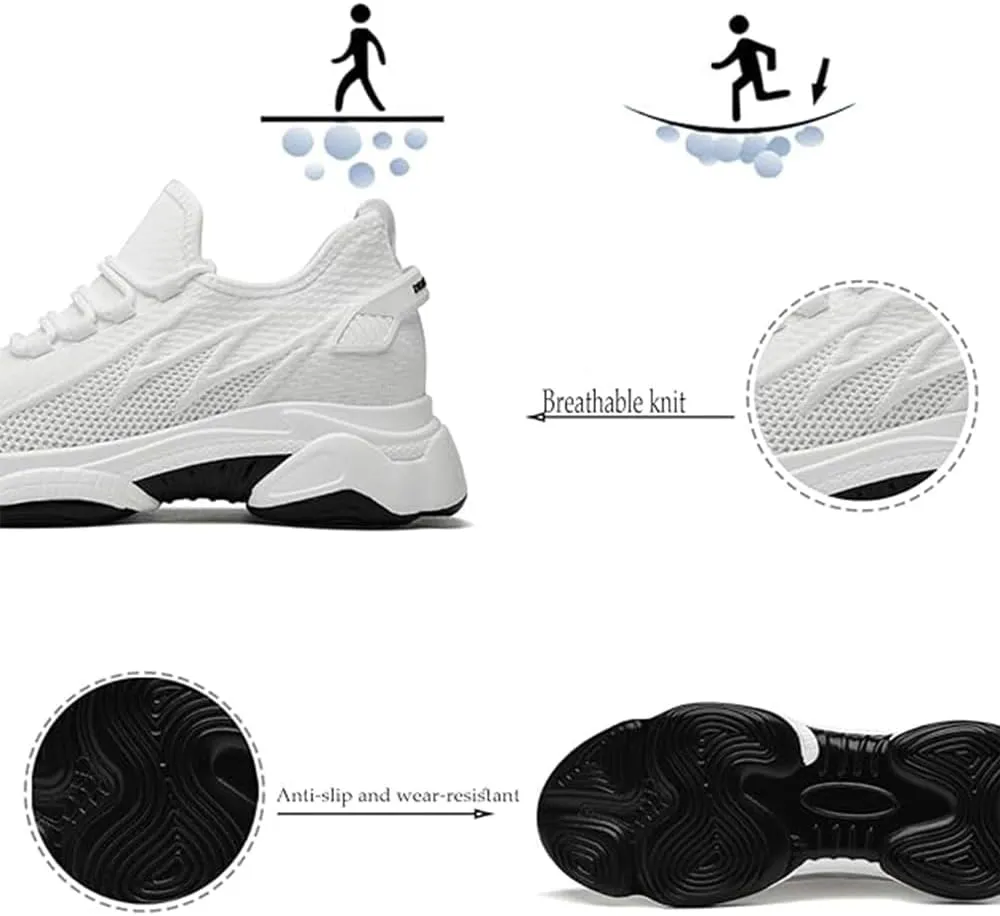 Men's Breathable Height Increase Sneakers, 2.36 in / 6 cm Stylish Invisible Wide Feet Increasing Shoes