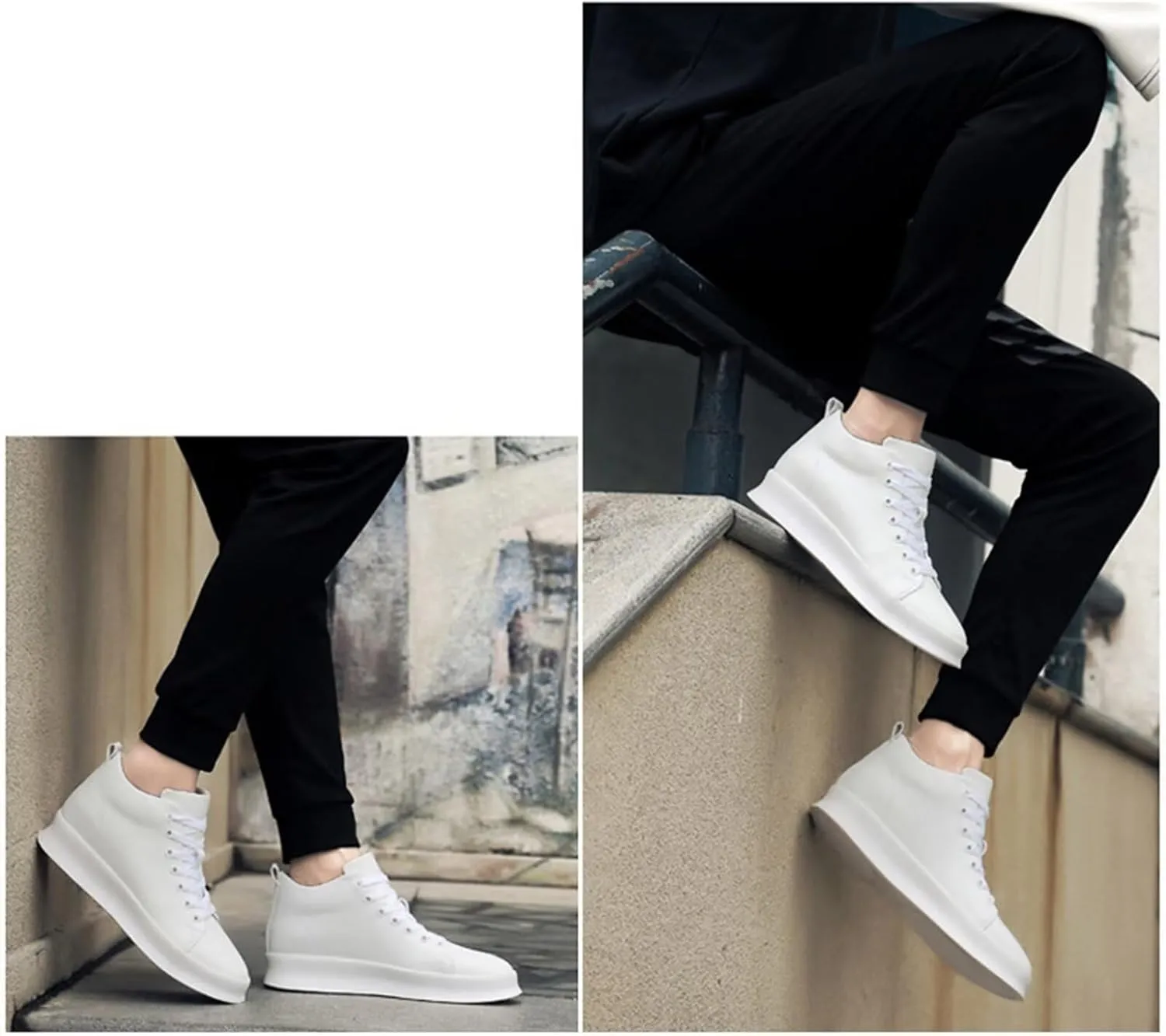 Men's Invisible Height Increasing Elevator Shoes 2.36" Height-Boosting Formal Dress Shoes Lace-Up Fashion Mid-Top Elevator Trainer Shoes