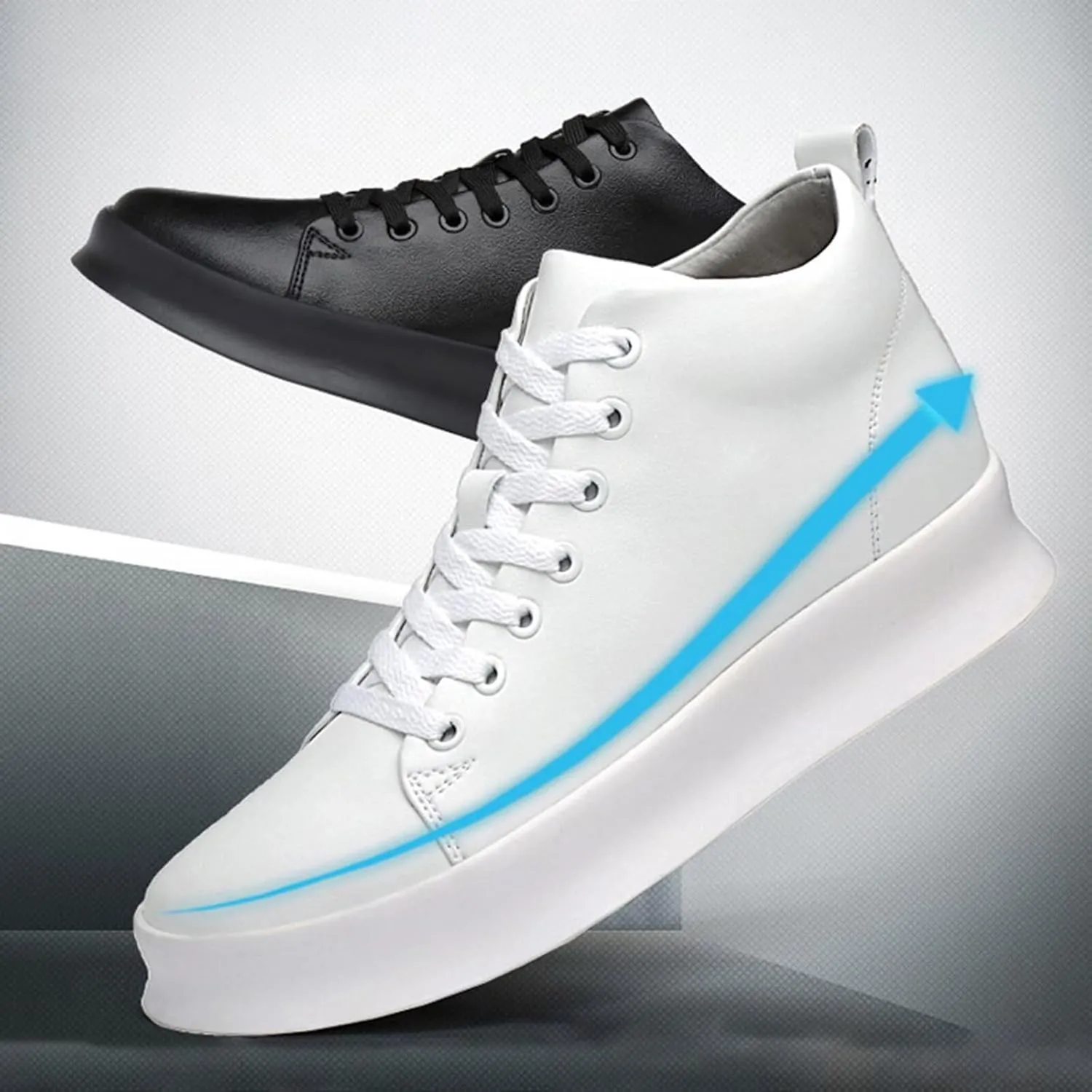 Men's Invisible Height Increasing Elevator Shoes 2.36" Height-Boosting Formal Dress Shoes Lace-Up Fashion Mid-Top Elevator Trainer Shoes