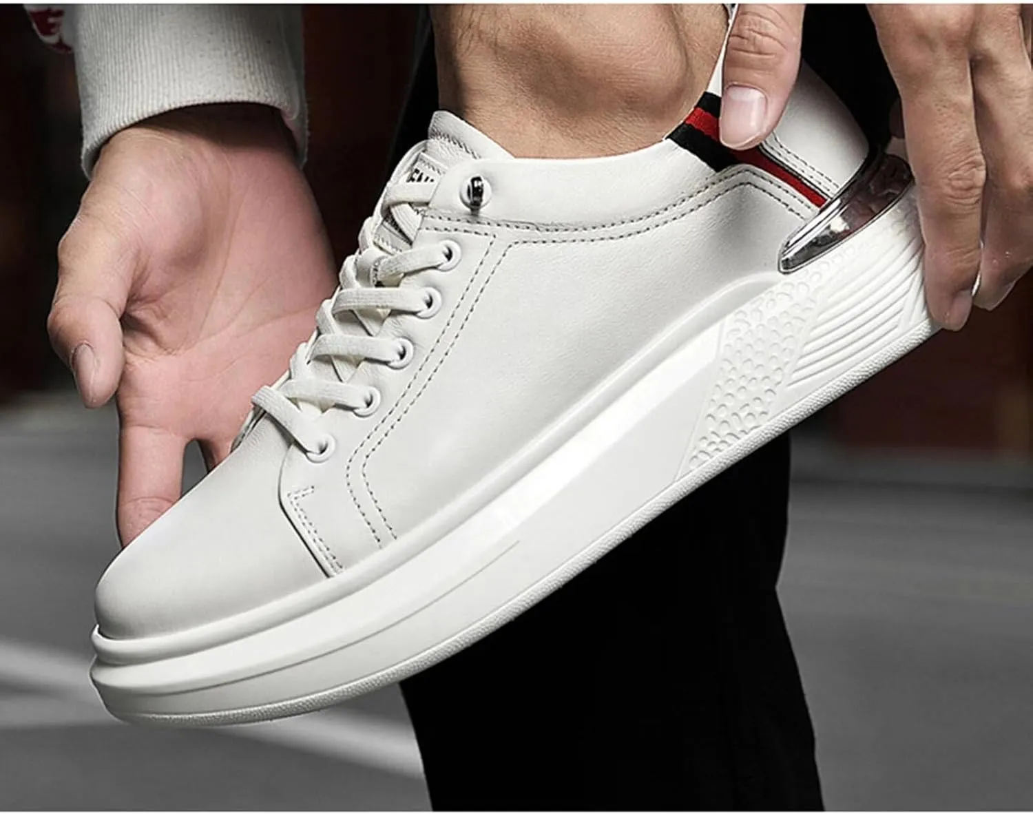 Men's Invisible Height Increasing Elevator Shoes 2.36" Leather Lace up Driving Casual Sneakers Height-Boosting Formal Dress Shoes for Business Wedding Office