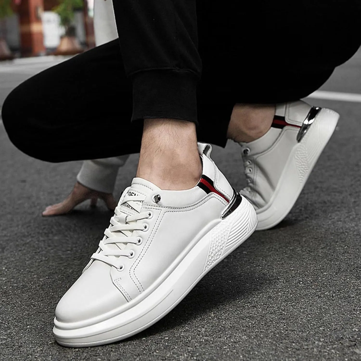 Men's Invisible Height Increasing Elevator Shoes 2.36" Leather Lace up Driving Casual Sneakers Height-Boosting Formal Dress Shoes for Business Wedding Office
