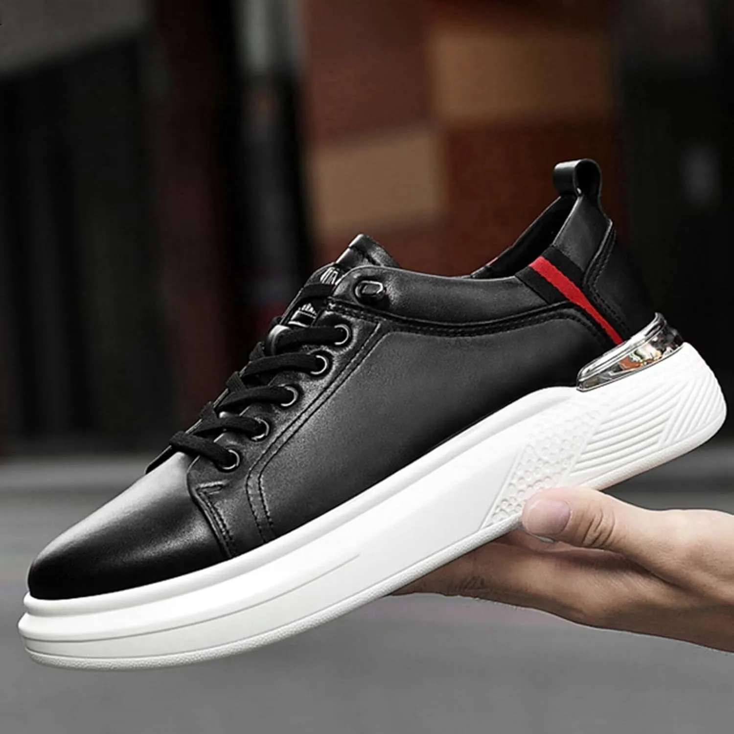 Men's Invisible Height Increasing Elevator Shoes 2.36" Leather Lace up Driving Casual Sneakers Height-Boosting Formal Dress Shoes for Business Wedding Office