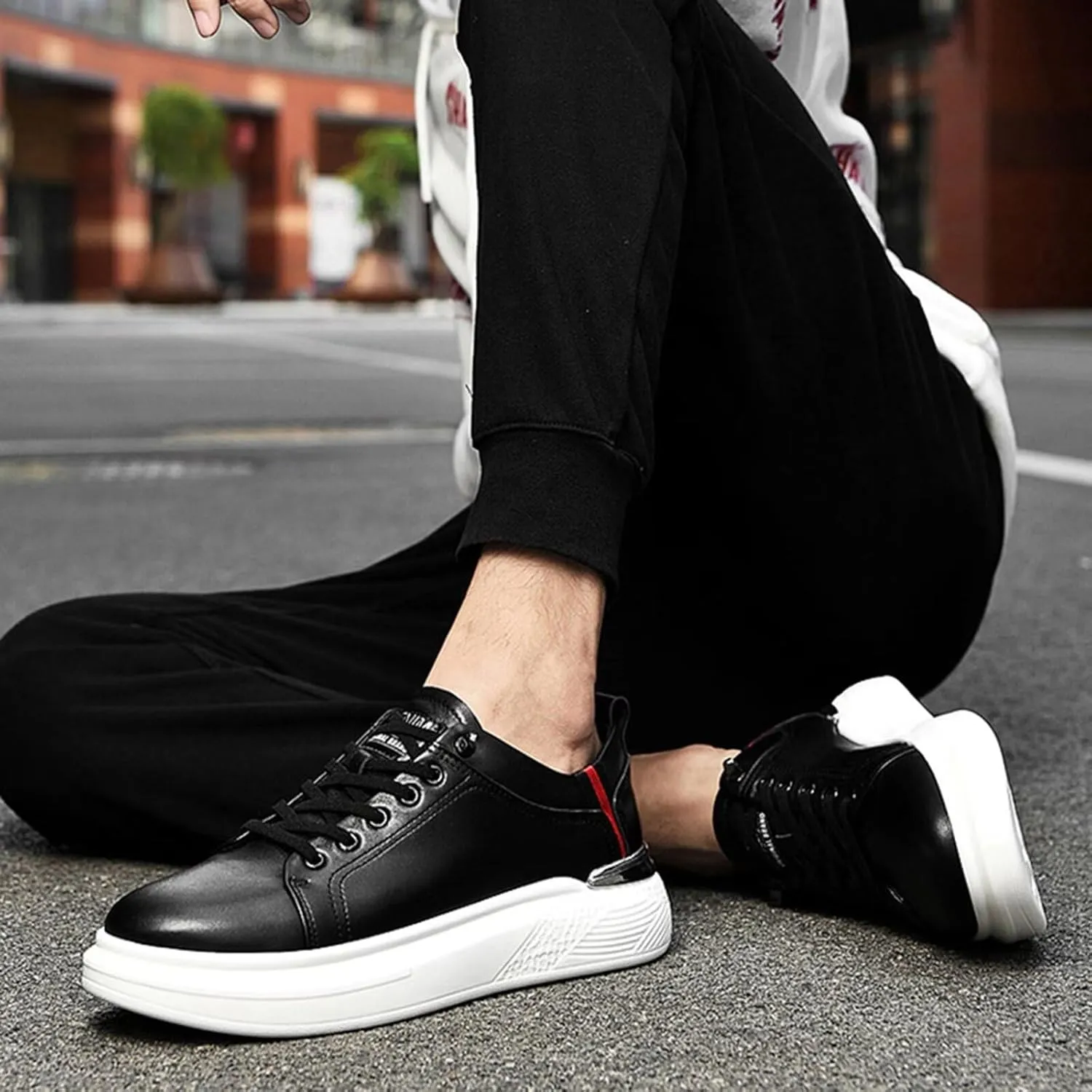 Men's Invisible Height Increasing Elevator Shoes 2.36" Leather Lace up Driving Casual Sneakers Height-Boosting Formal Dress Shoes for Business Wedding Office