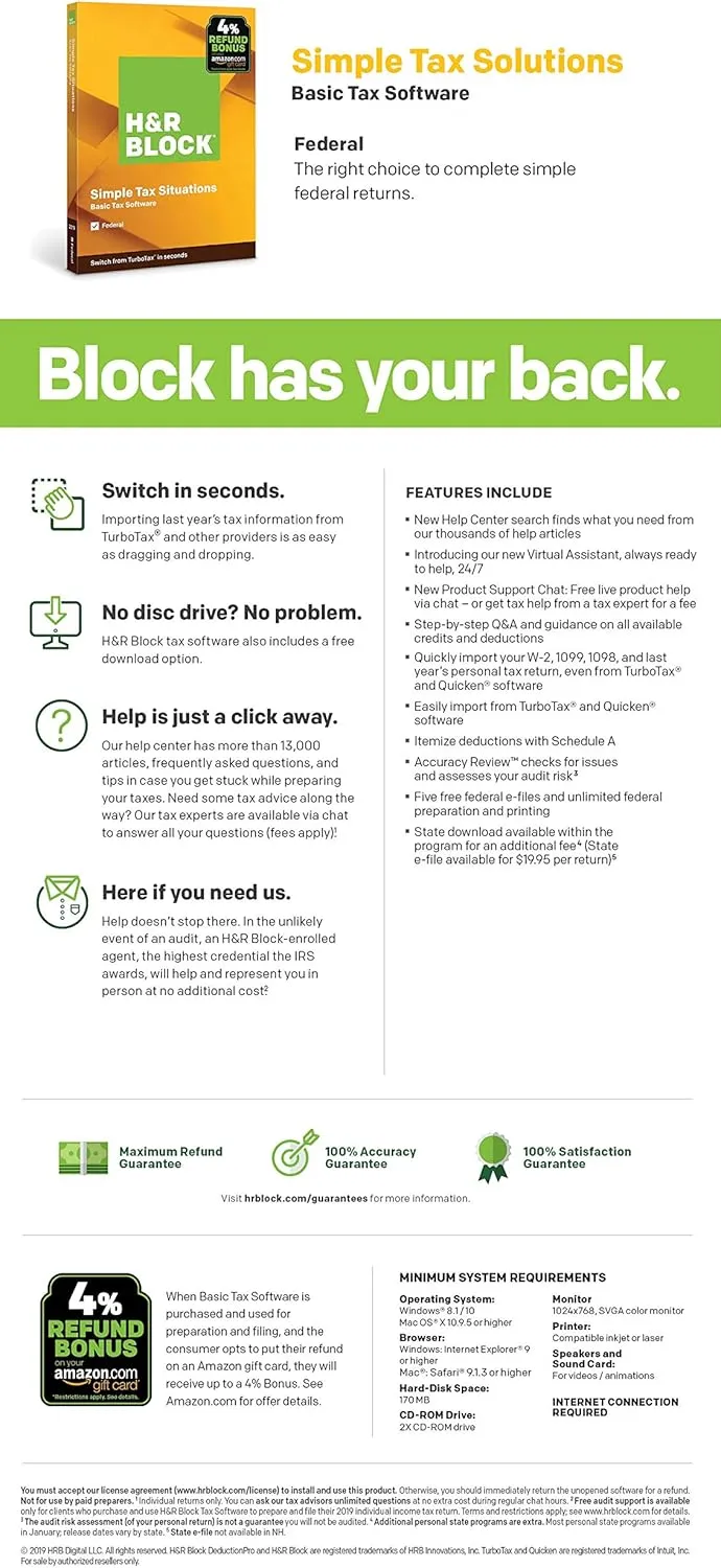[OLD VERSION] H&R Block Tax Software Basic 2019 [Amazon Exclusive] [Mac Download]