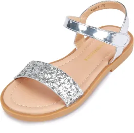 PANDANINJIA Gina Girls Sandals Open Toe Summer Flats Dress Sandals Shoes Toddler/Little Kid/Big Kid