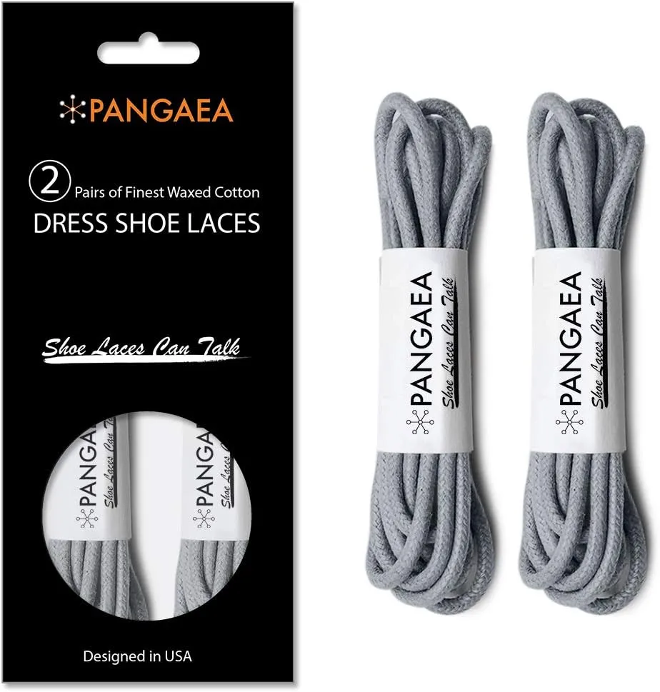 PANGAEA [4 Laces] 2-Pair Pack Waxed Round Oxford Shoe Laces for Dress Shoes Chukka 3/32Inch Thin