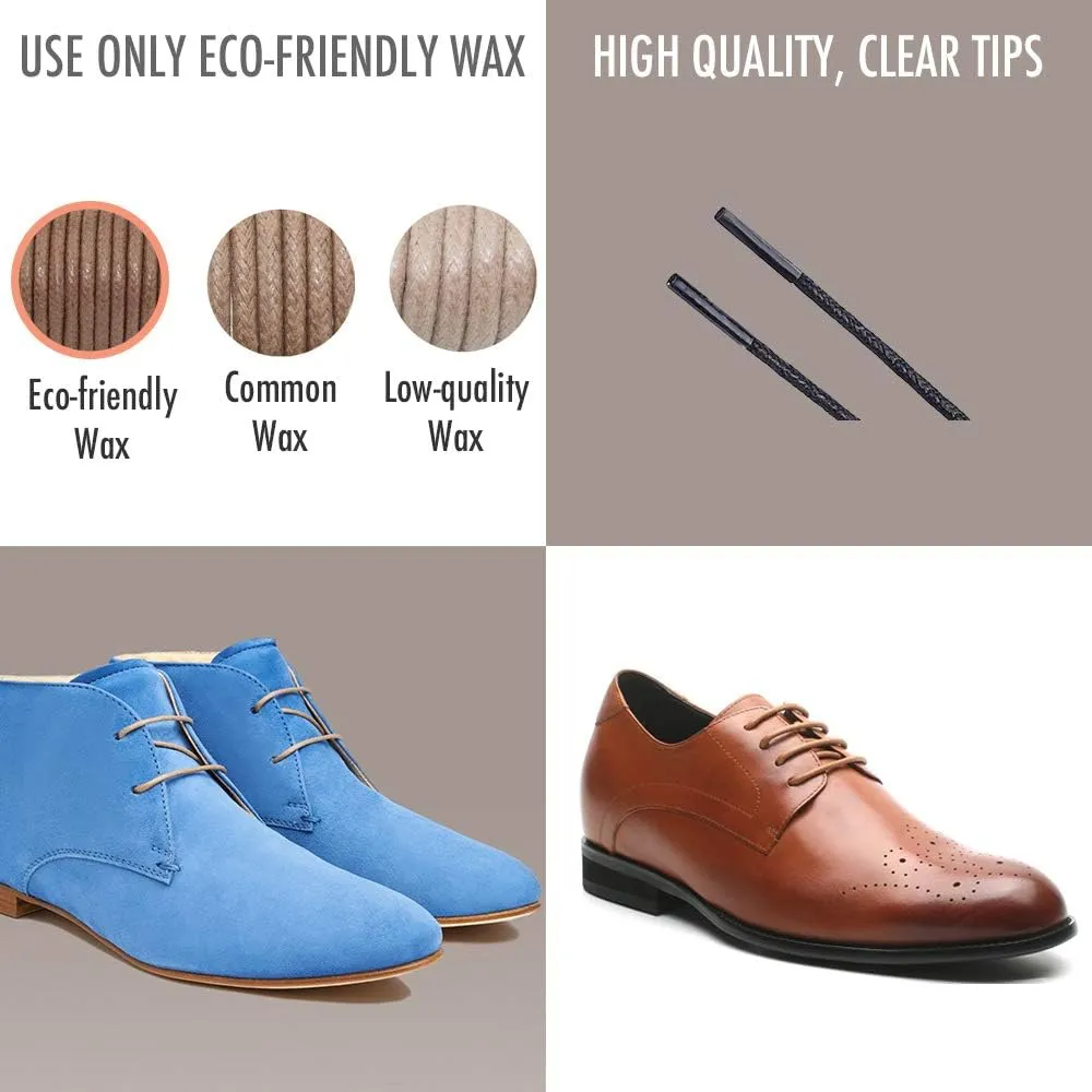 PANGAEA [4 Laces] 2-Pair Pack Waxed Round Oxford Shoe Laces for Dress Shoes Chukka 3/32Inch Thin