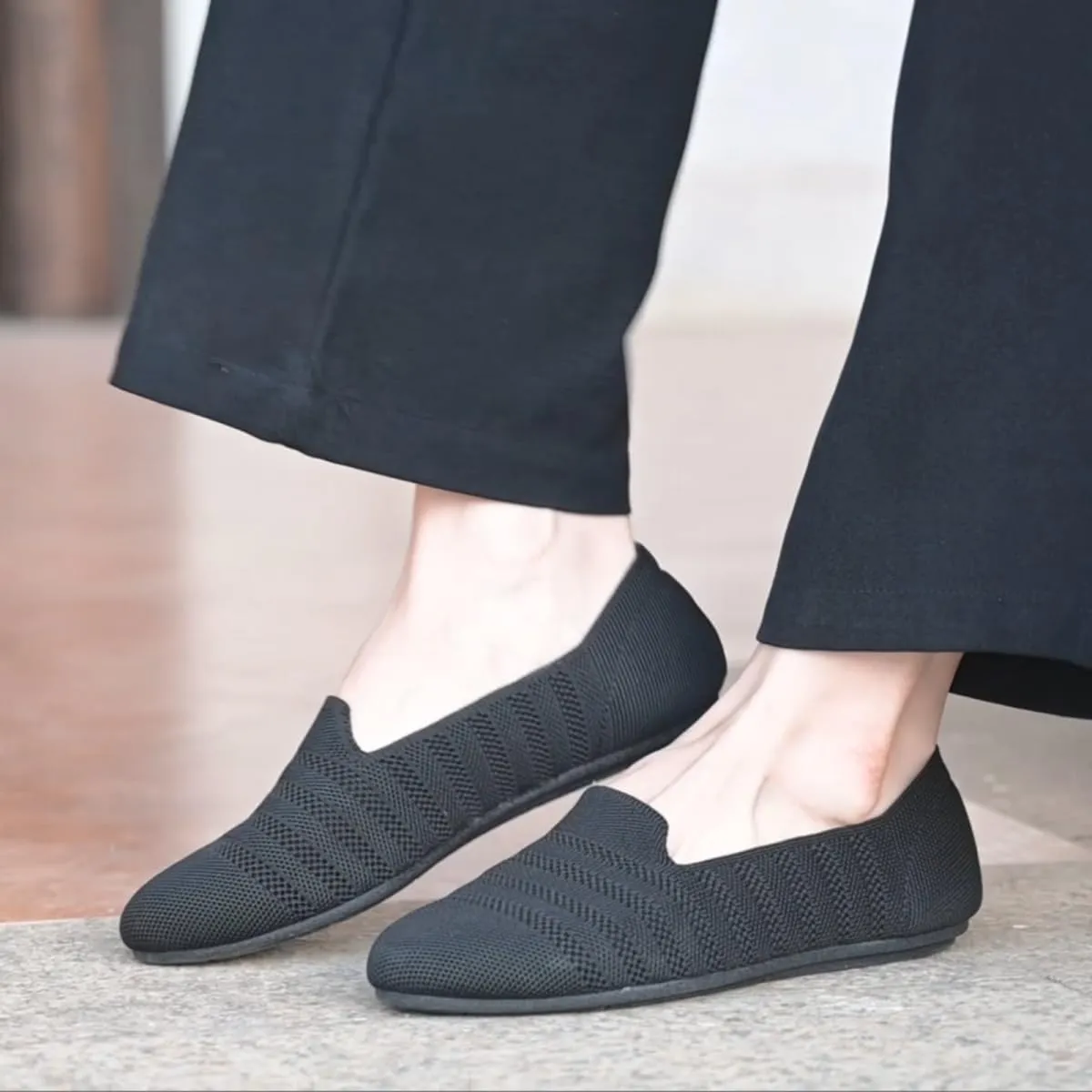 poemlady Womens Ballet Flat Shoes Dress Shoes Knit Round Toe Slip On Ballerina Walking Flats Shoes for Woman Low Wedge Casual