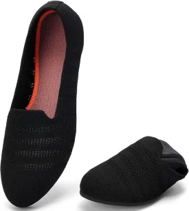 poemlady Womens Ballet Flat Shoes Dress Shoes Knit Round Toe Slip On Ballerina Walking Flats Shoes for Woman Low Wedge Casual