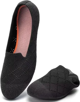 poemlady Womens Ballet Flat Shoes Dress Shoes Knit Round Toe Slip On Ballerina Walking Flats Shoes for Woman Low Wedge Casual