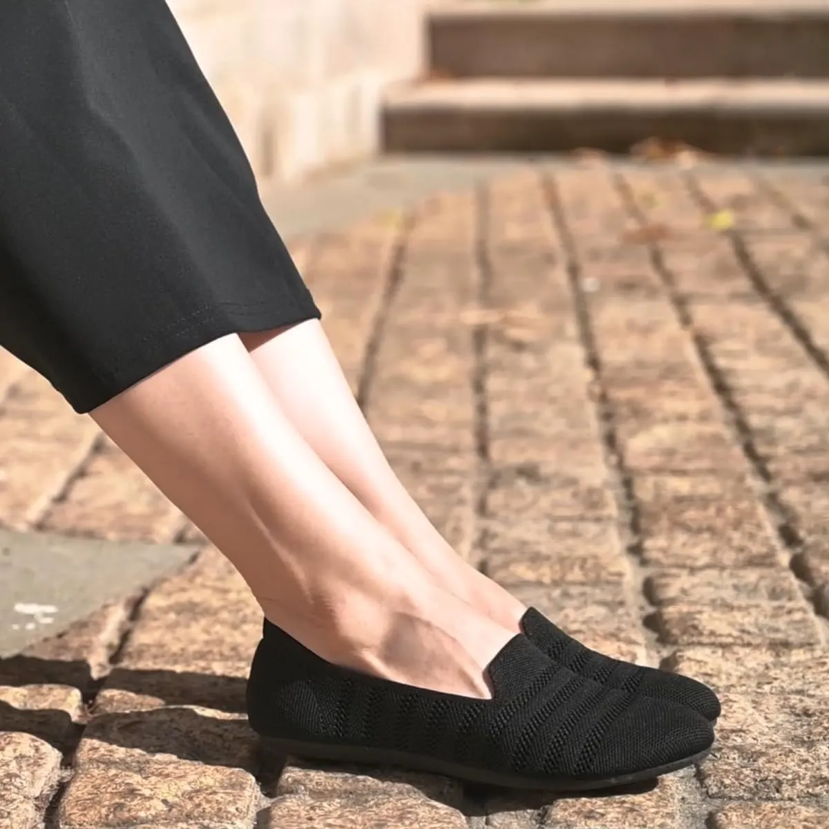 poemlady Womens Ballet Flat Shoes Dress Shoes Knit Round Toe Slip On Ballerina Walking Flats Shoes for Woman Low Wedge Casual