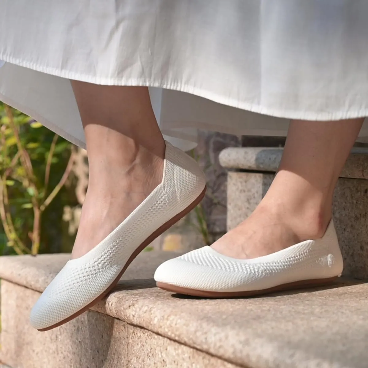poemlady Womens Ballet Flat Shoes Dress Shoes Knit Round Toe Slip On Ballerina Walking Flats Shoes for Woman Low Wedge Casual