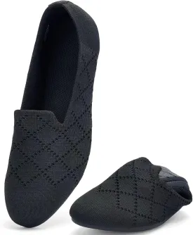 poemlady Womens Ballet Flat Shoes Dress Shoes Knit Round Toe Slip On Ballerina Walking Flats Shoes for Woman Low Wedge Casual