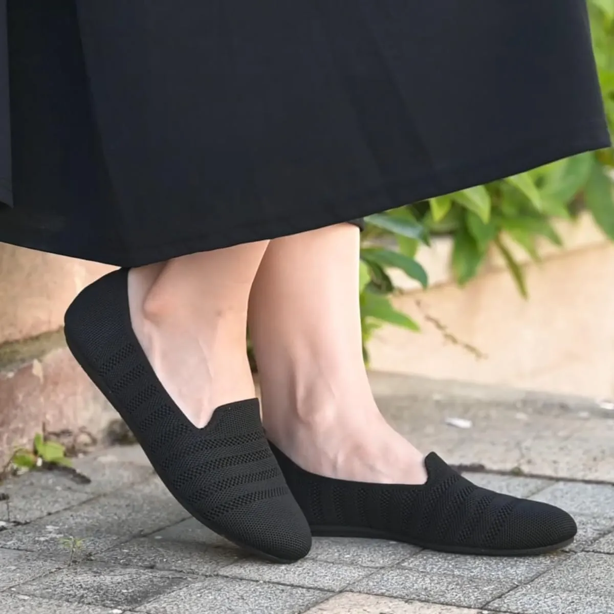 poemlady Womens Ballet Flat Shoes Dress Shoes Knit Round Toe Slip On Ballerina Walking Flats Shoes for Woman Low Wedge Casual