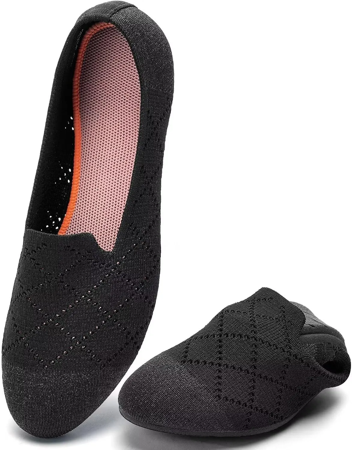 poemlady Womens Ballet Flat Shoes Dress Shoes Knit Round Toe Slip On Ballerina Walking Flats Shoes for Woman Low Wedge Casual