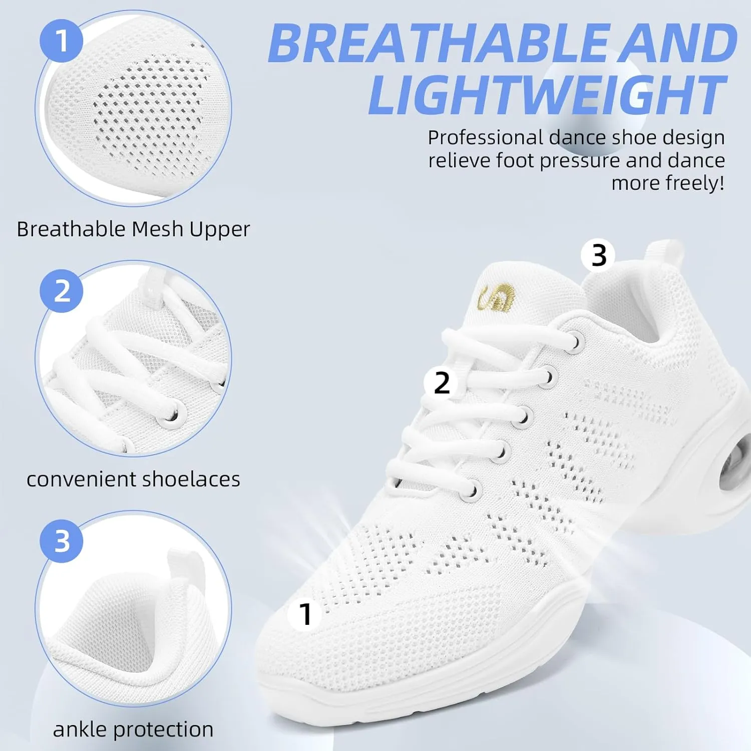 PPQ Women's Jazz Shoes Lace-up Sneakers Modern Dance Shoes Air Cushion Platform Walking Dance Shoes