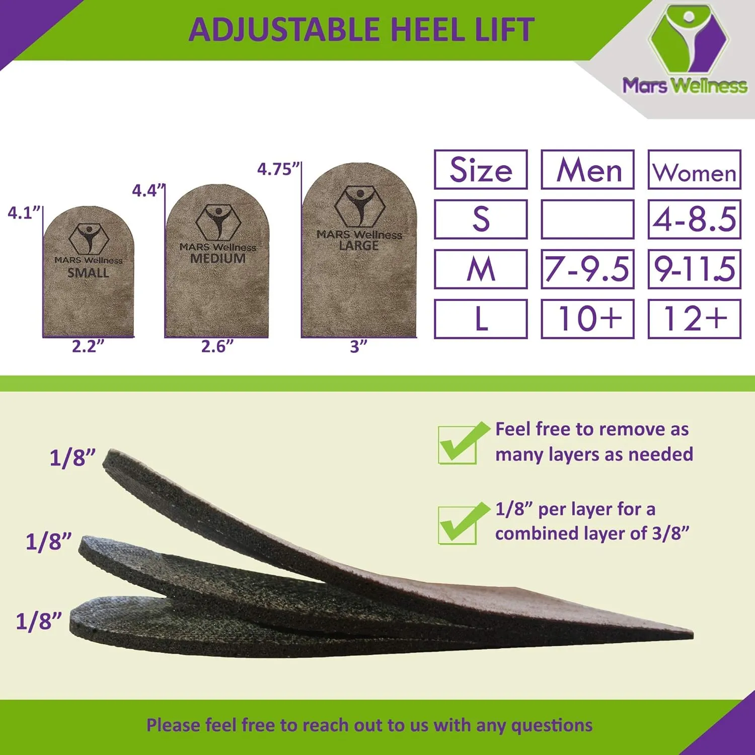 Premium Adjustable Orthopedic Heel Lift - Made in The USA - for Heel Pain and Leg Length Discrepancies - Medium Pack of 2 Brown