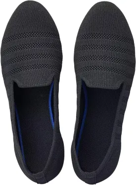 Puxowe Women's Knit Ballet Flats Slip-On Shoes with Low Wedge Sole - Comfortable Round Toe Shoes for Walking, Dress & Casual Outfits