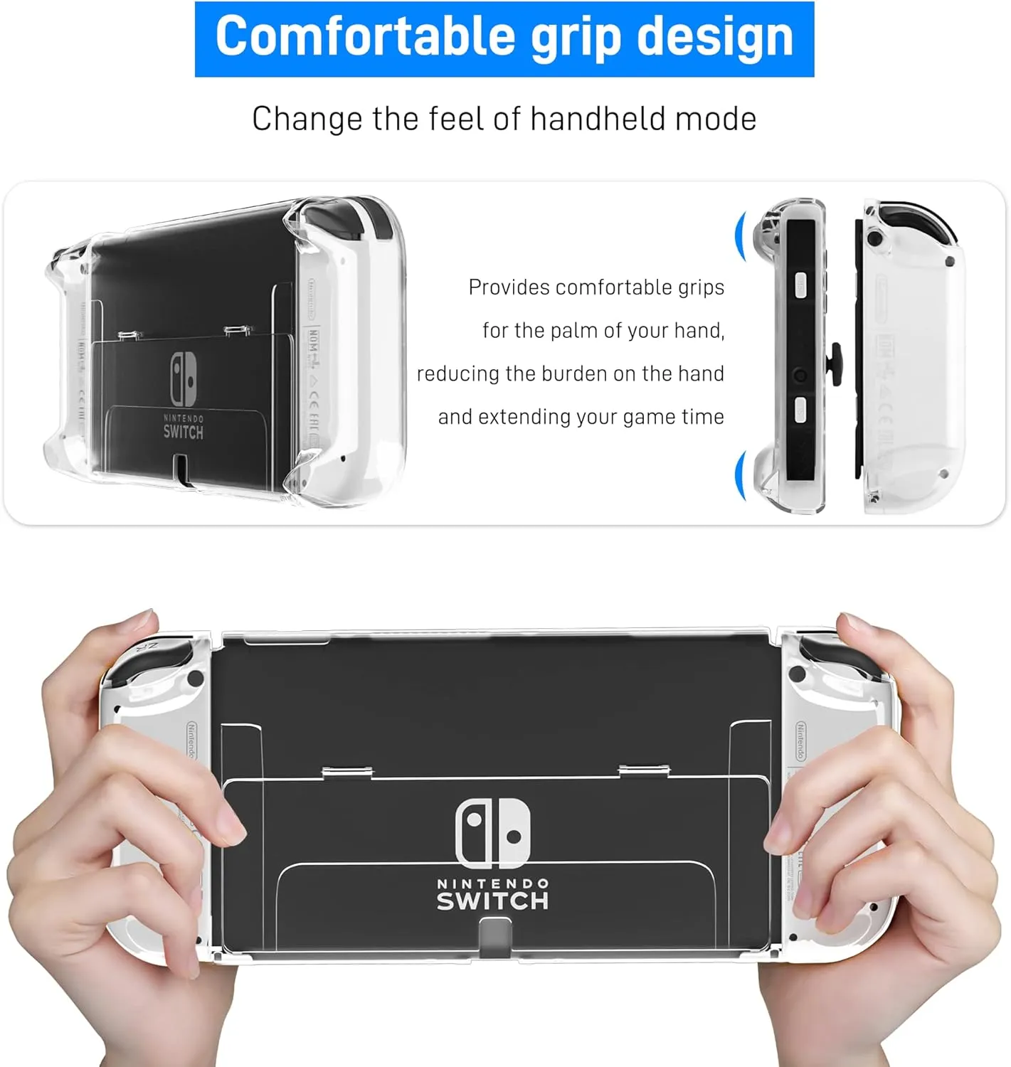 RHOTALL 3 in 1 Transparent Case for Nintendo Switch OLED, Clear Dockable Shell Compatible with Switch OLED and Joycon Controller, Comfort Grip Case with Shock-Absorption and Anti-Scratch Design