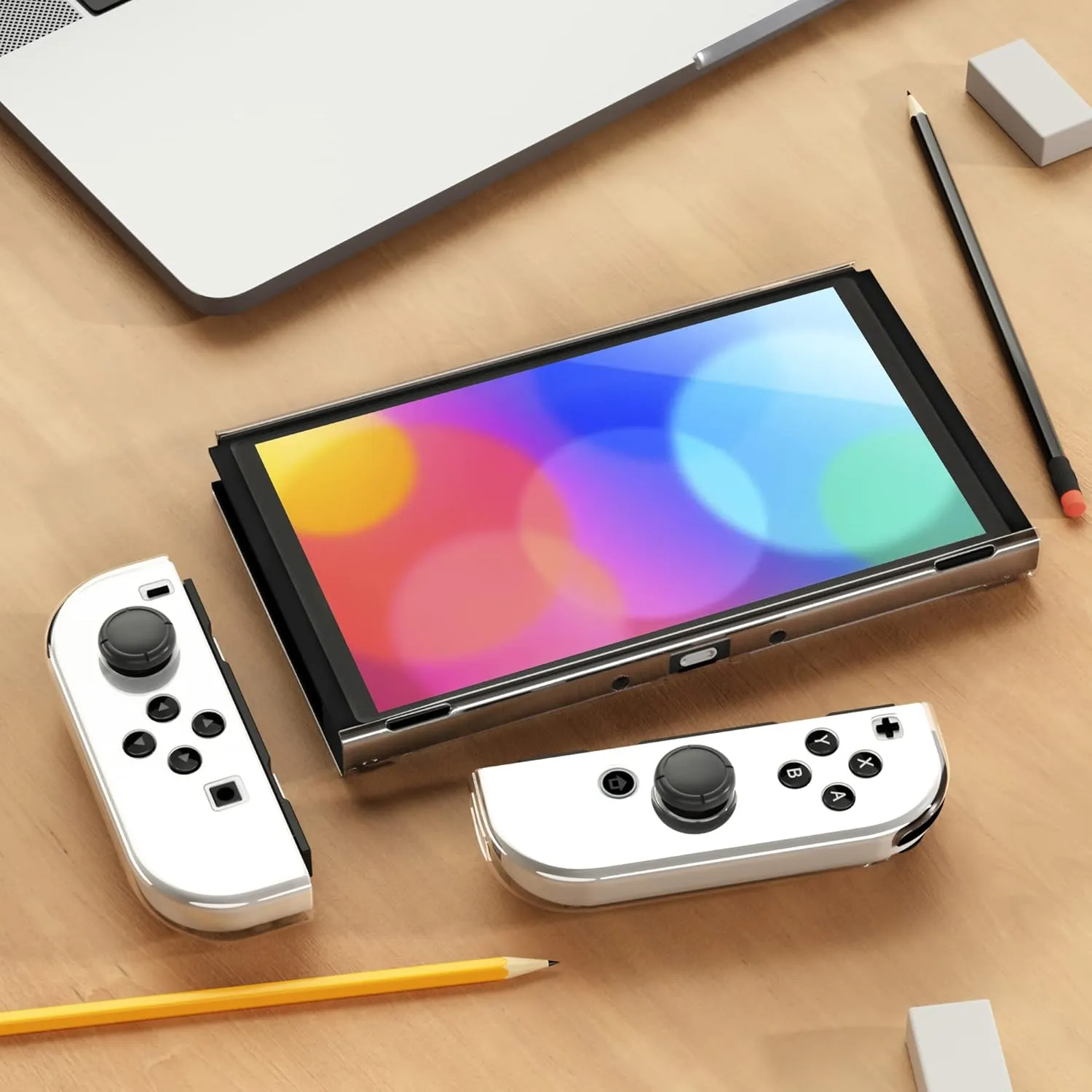 RHOTALL 3 in 1 Transparent Case for Nintendo Switch OLED, Clear Dockable Shell Compatible with Switch OLED and Joycon Controller, Comfort Grip Case with Shock-Absorption and Anti-Scratch Design