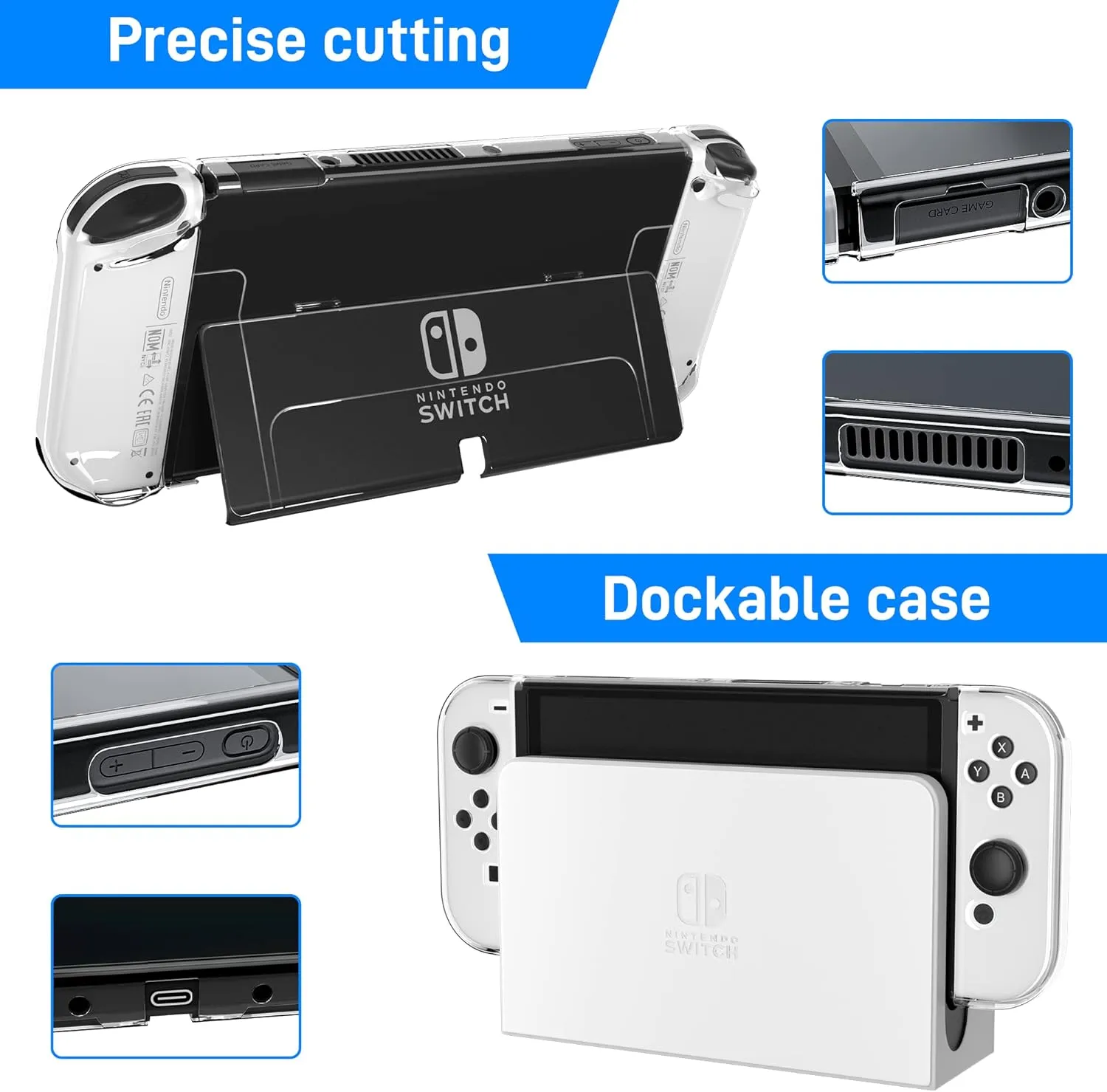 RHOTALL 3 in 1 Transparent Case for Nintendo Switch OLED, Clear Dockable Shell Compatible with Switch OLED and Joycon Controller, Comfort Grip Case with Shock-Absorption and Anti-Scratch Design