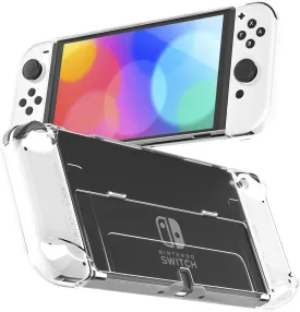 RHOTALL 3 in 1 Transparent Case for Nintendo Switch OLED, Clear Dockable Shell Compatible with Switch OLED and Joycon Controller, Comfort Grip Case with Shock-Absorption and Anti-Scratch Design