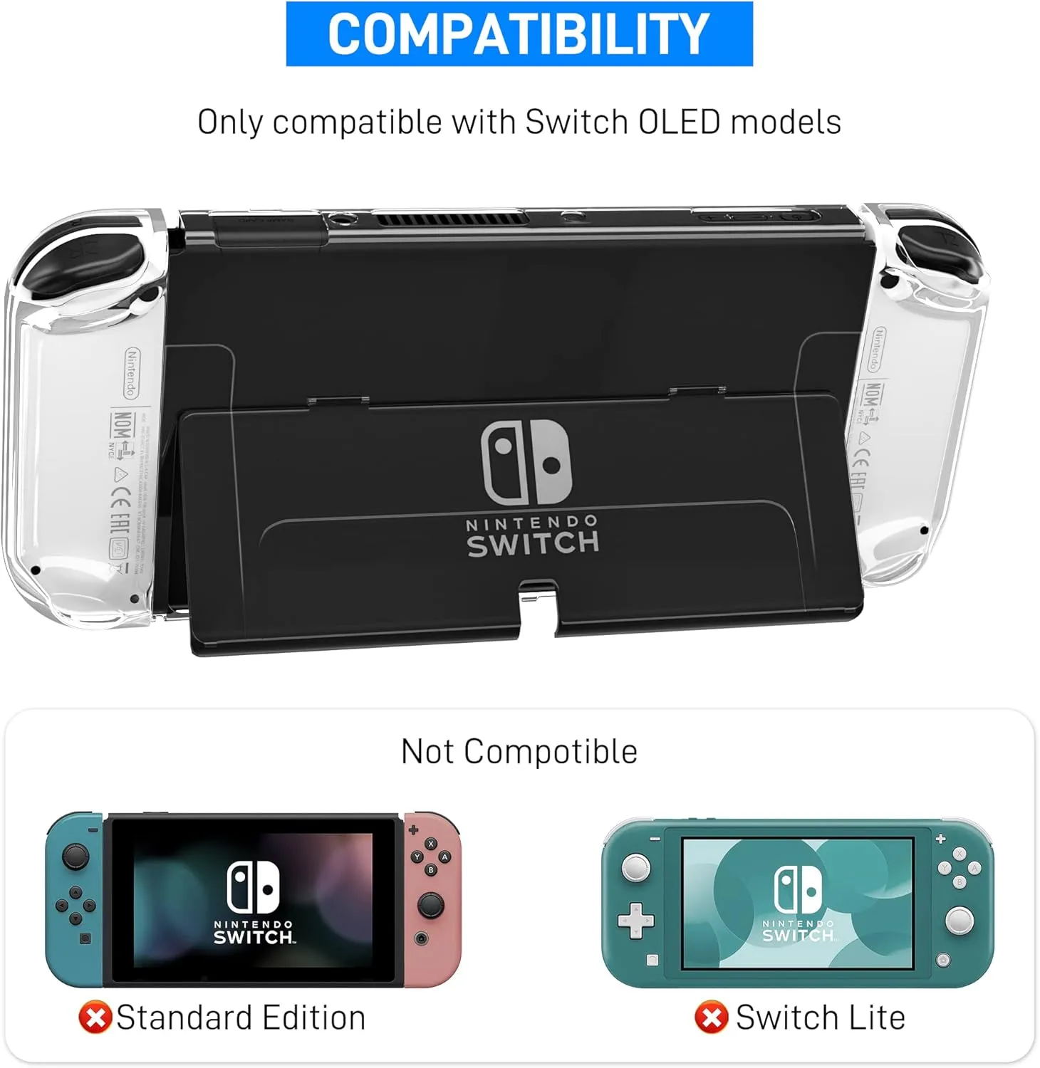 RHOTALL 3 in 1 Transparent Case for Nintendo Switch OLED, Clear Dockable Shell Compatible with Switch OLED and Joycon Controller, Comfort Grip Case with Shock-Absorption and Anti-Scratch Design