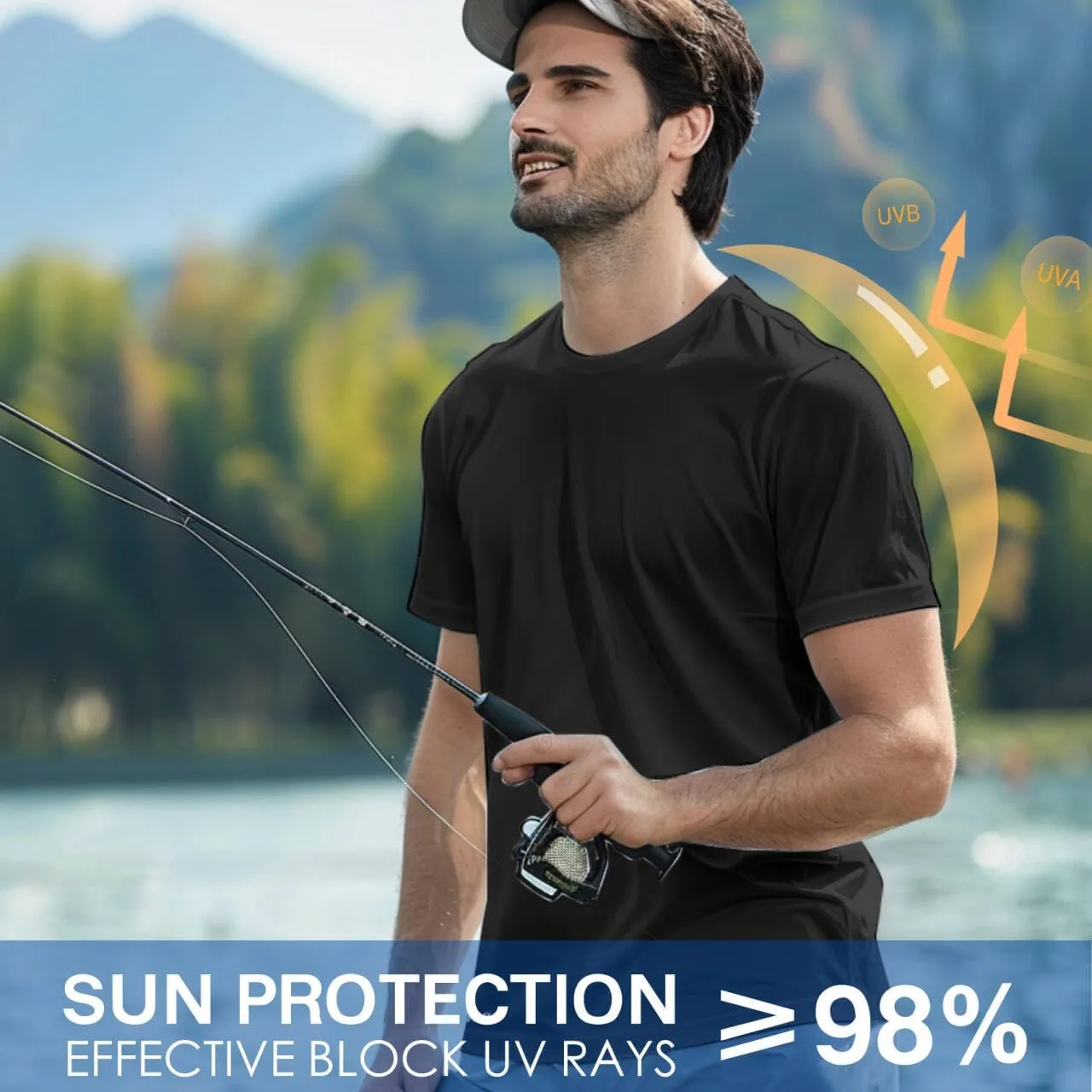Riverruns Fishing T-Shirt Men??s UPF 50  Sun Protection Fishing Shirt Short Sleeve Performance Tee #1006