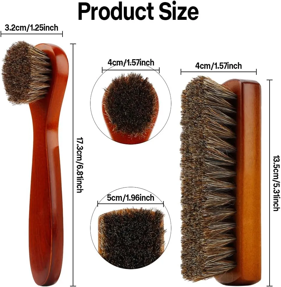 Shoe Brush, Shoe Cleaning Brush, 2 Pieces Horsehair Shoe Brush, Boot Brush, Horse Hair Brush for Leather, Shoe Brushes for Cleaning, Leather Shoes Boot Cleaning Brush Care Clean Dauber Applicators