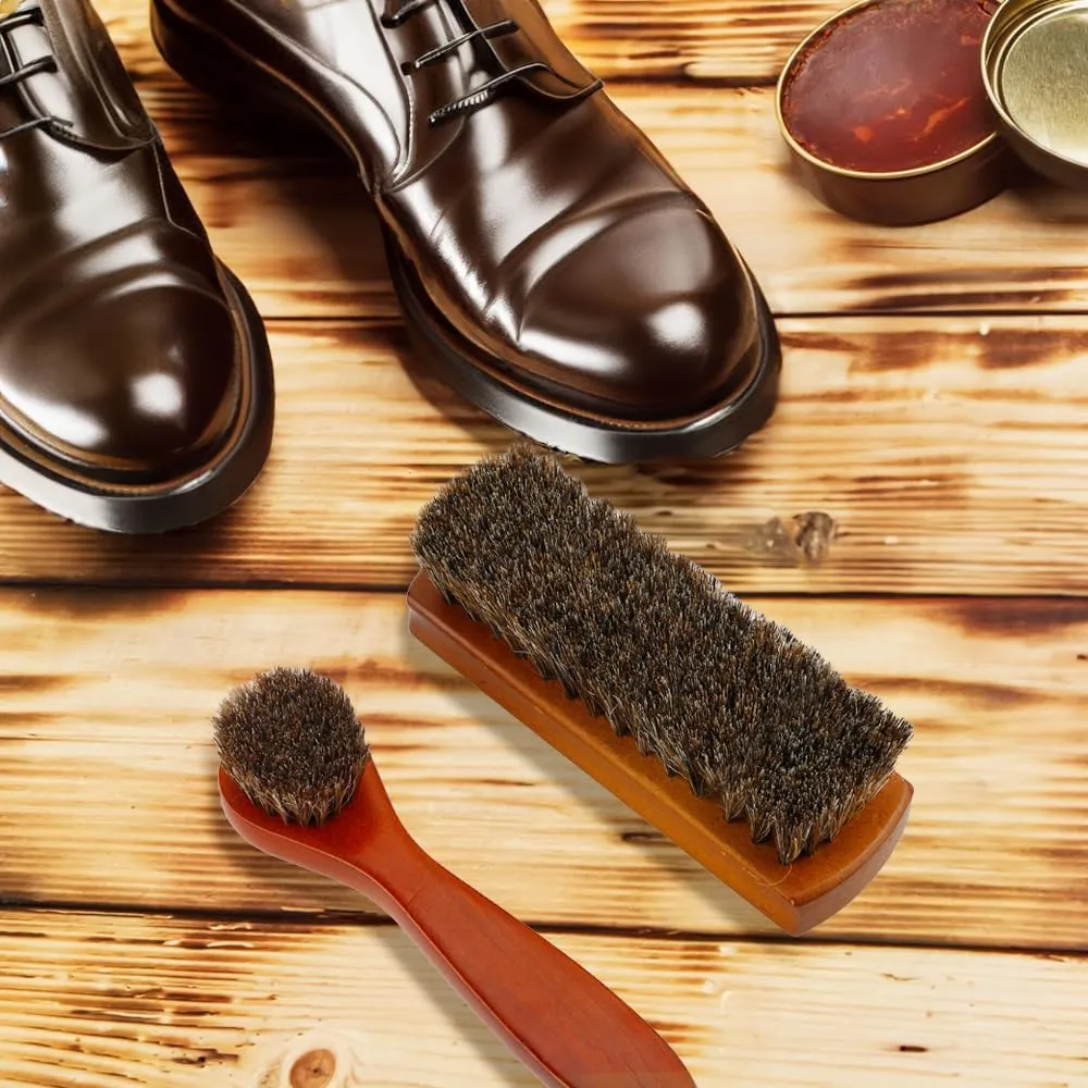 Shoe Brush, Shoe Cleaning Brush, 2 Pieces Horsehair Shoe Brush, Boot Brush, Horse Hair Brush for Leather, Shoe Brushes for Cleaning, Leather Shoes Boot Cleaning Brush Care Clean Dauber Applicators