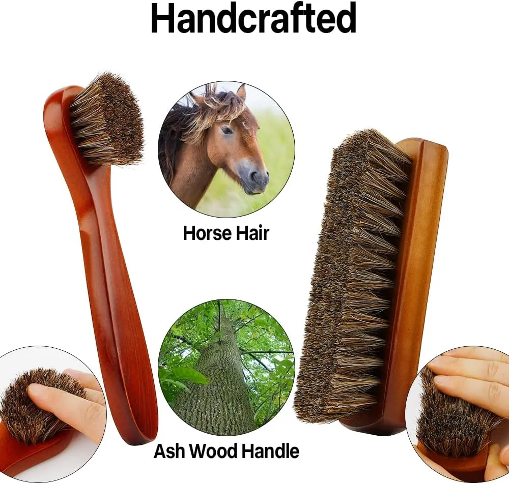 Shoe Brush, Shoe Cleaning Brush, 2 Pieces Horsehair Shoe Brush, Boot Brush, Horse Hair Brush for Leather, Shoe Brushes for Cleaning, Leather Shoes Boot Cleaning Brush Care Clean Dauber Applicators