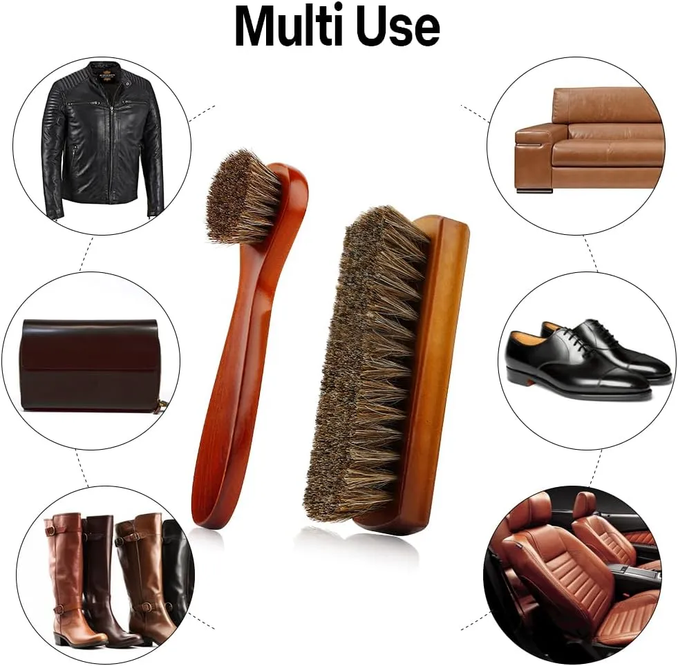 Shoe Brush, Shoe Cleaning Brush, 2 Pieces Horsehair Shoe Brush, Boot Brush, Horse Hair Brush for Leather, Shoe Brushes for Cleaning, Leather Shoes Boot Cleaning Brush Care Clean Dauber Applicators